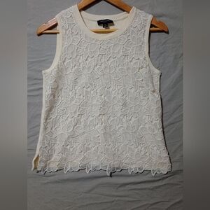 Ann Taylor Lace Front Overlay Top Womens SP Ivory Sleeveless Lined Shirt Blouse